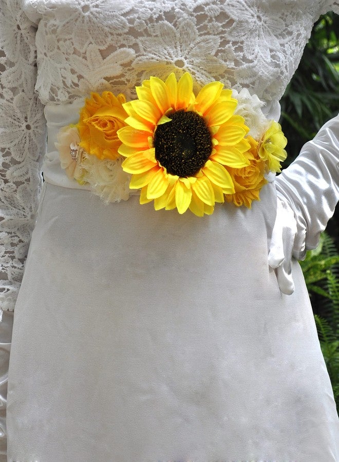 Oyabridal Sunflower Belt & Sash for Maternity Dress & Baby/Bridal Showers (Yellow) - Image 2
